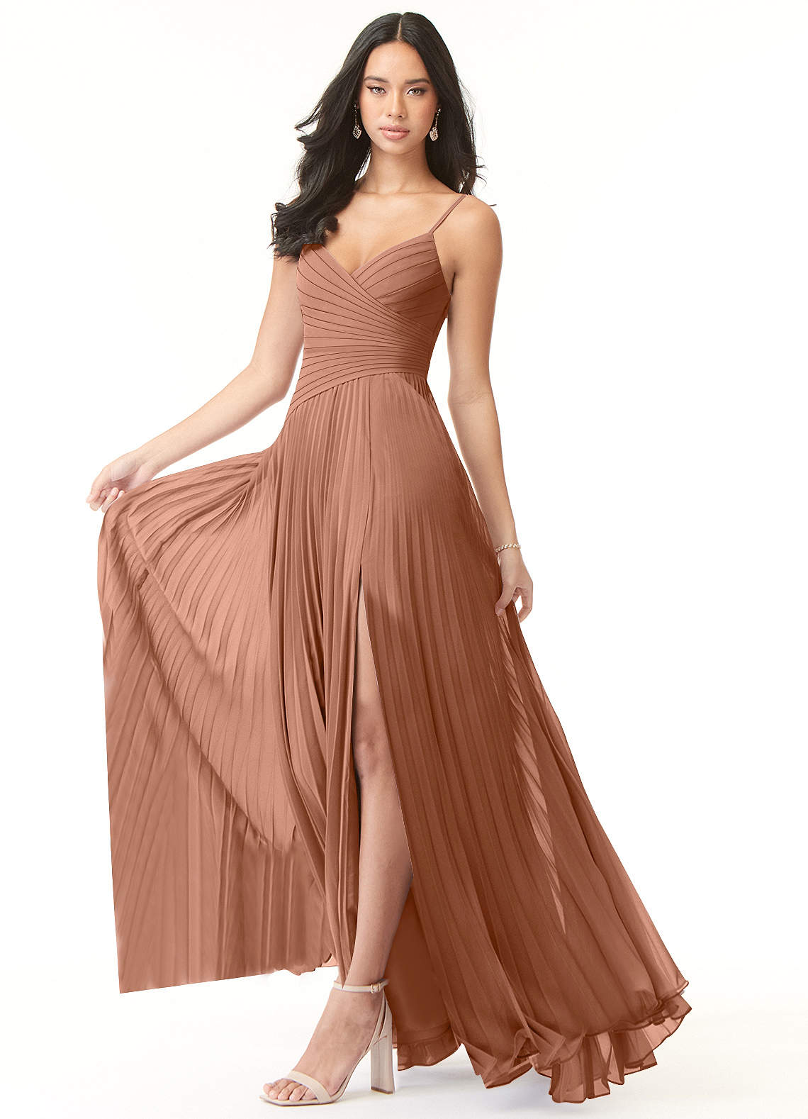 Vini A-Line V-Neck Chiffon Bridesmaid Dress in Bronzer