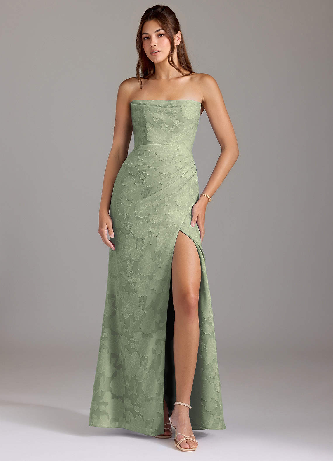Leonis Sheath Strapless Floral Burnout Bridesmaid Dress in Agave