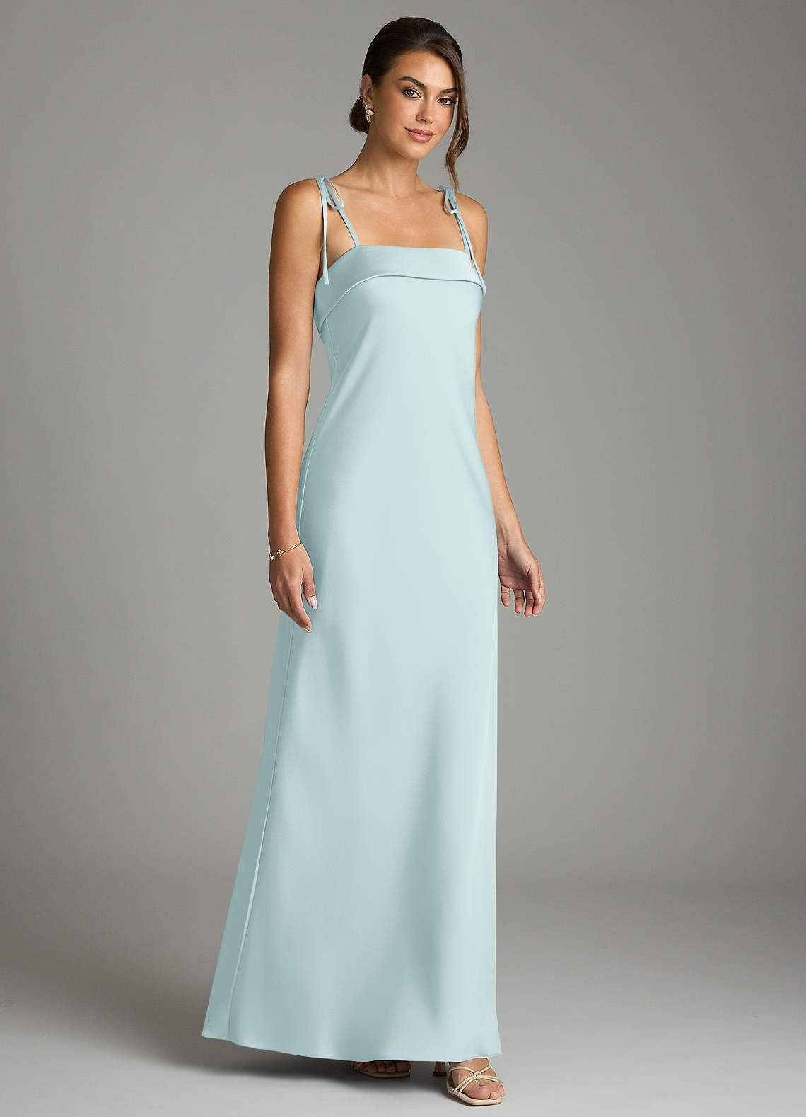 Ellia Sheath Straight-Neck Stretch Satin Bridesmaid Dress in Mist