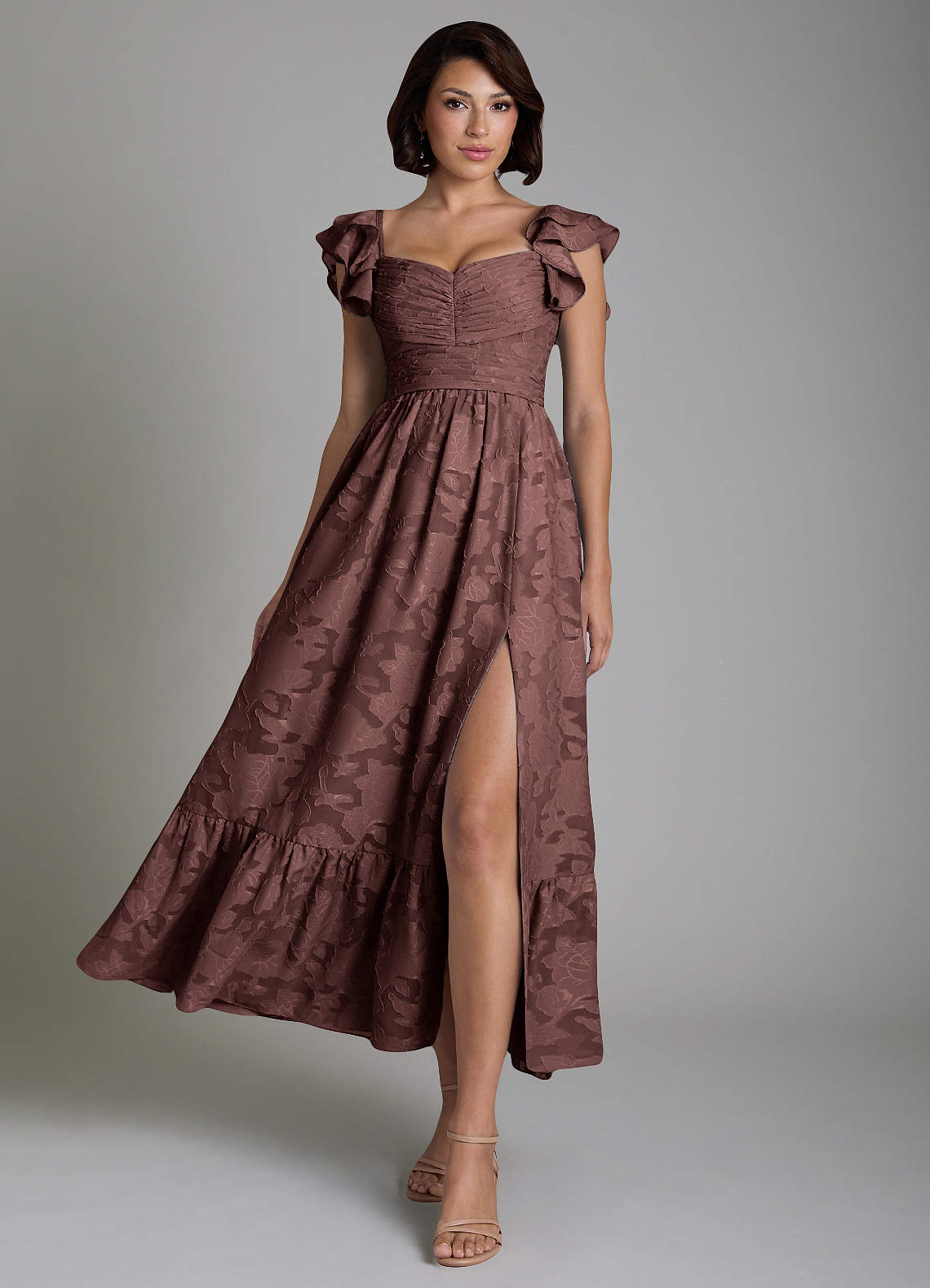 Anaya A-Line V-Neck Floral Burnout Bridesmaid Dress in Espresso