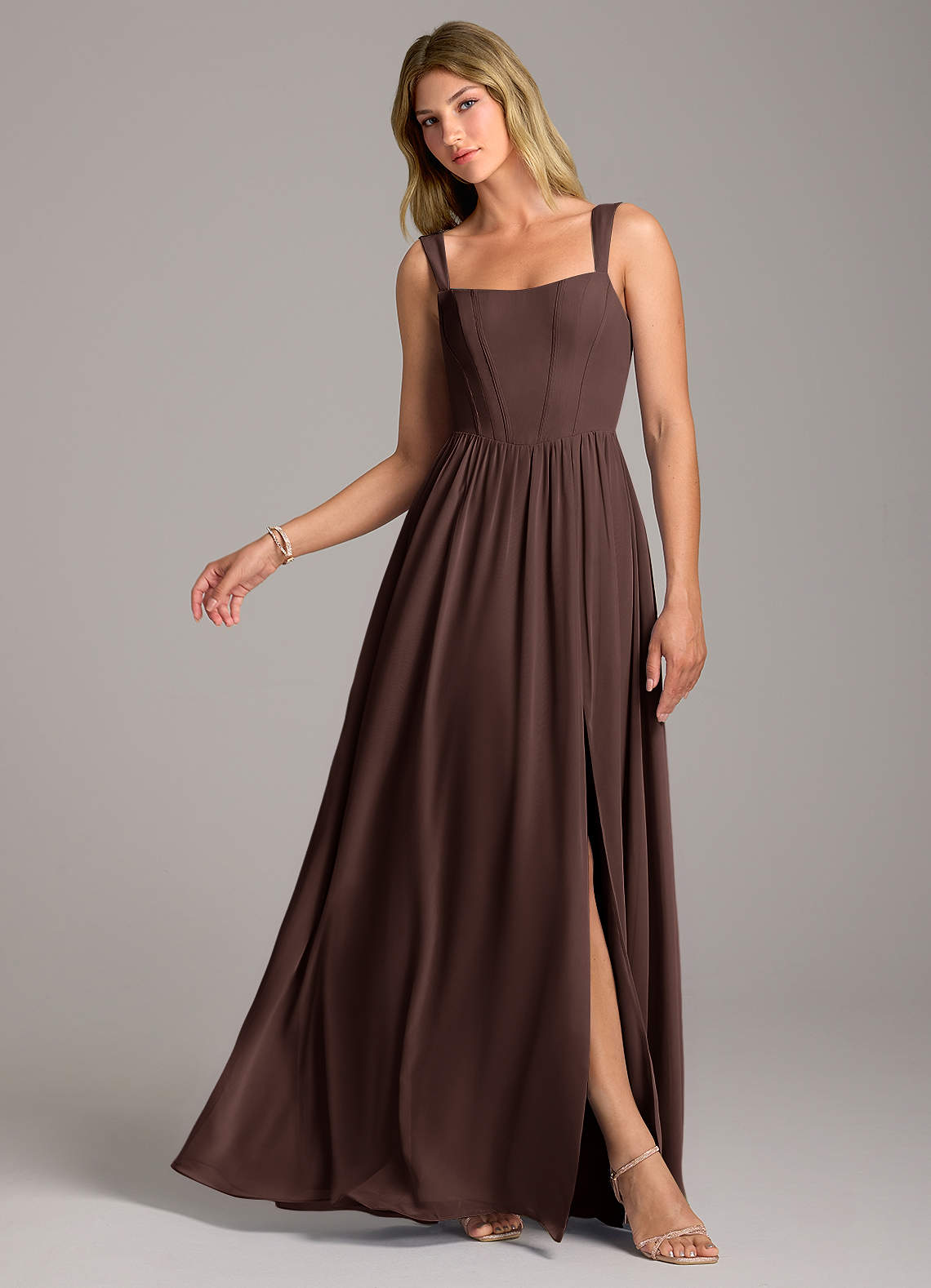 Rosaline A-Line Square-Neck Chiffon Bridesmaid Dress in Ganache
