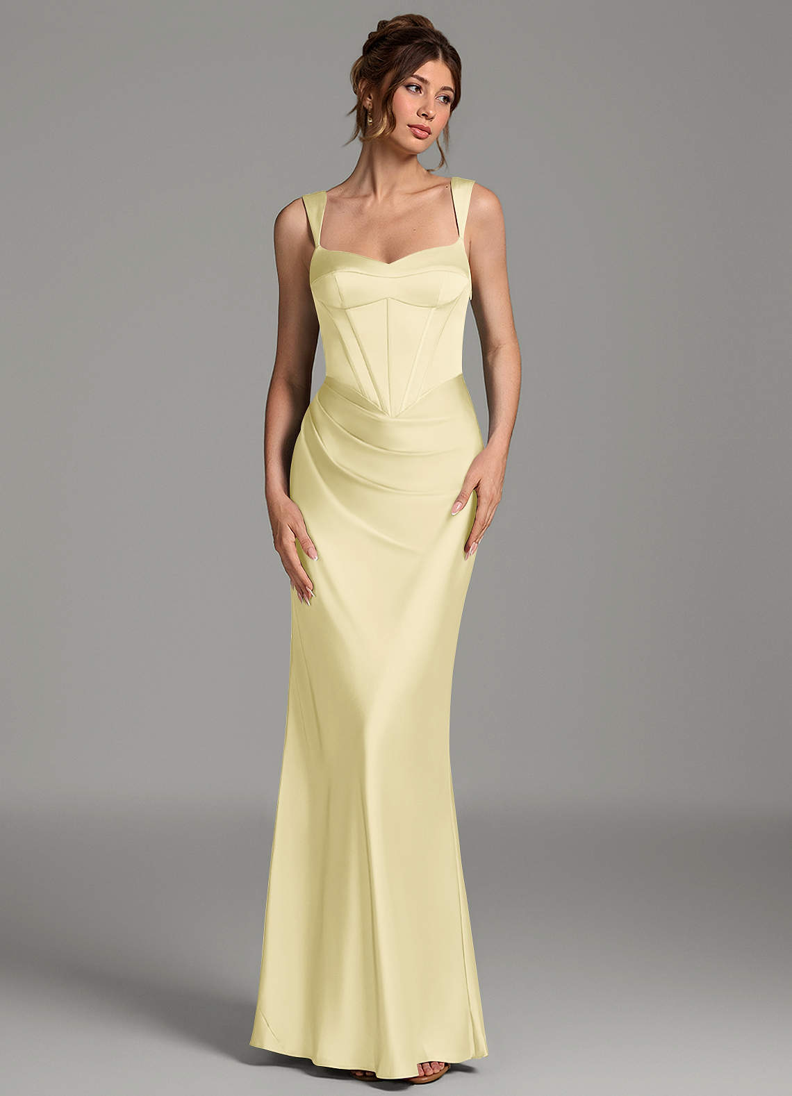 Mela Sheath Sweetheart Stretch Satin Bridesmaid Dress in Lemon Sorbet
