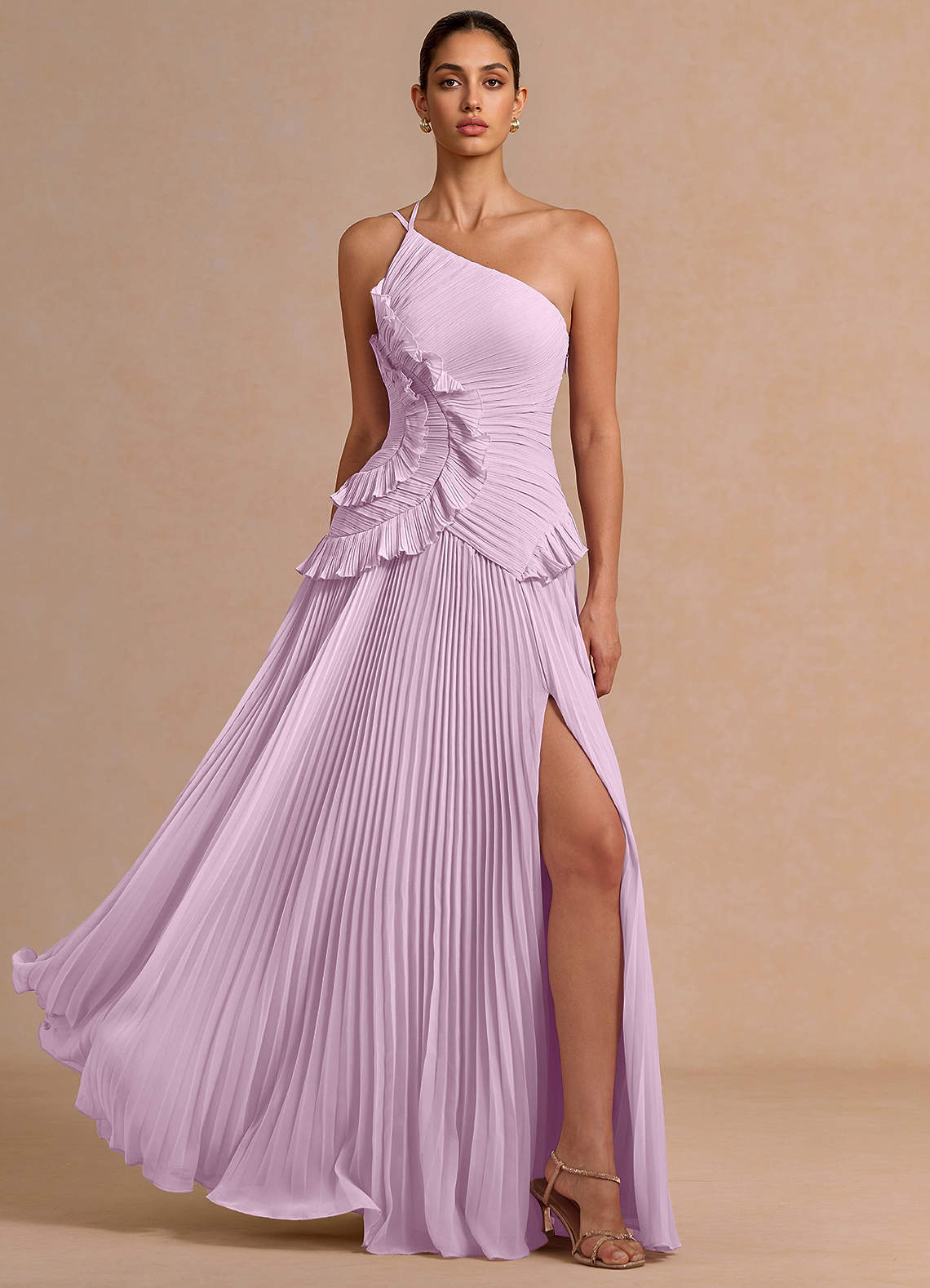 Melody A-Line One-Shoulder Chiffon Evening Dress in Herb Green