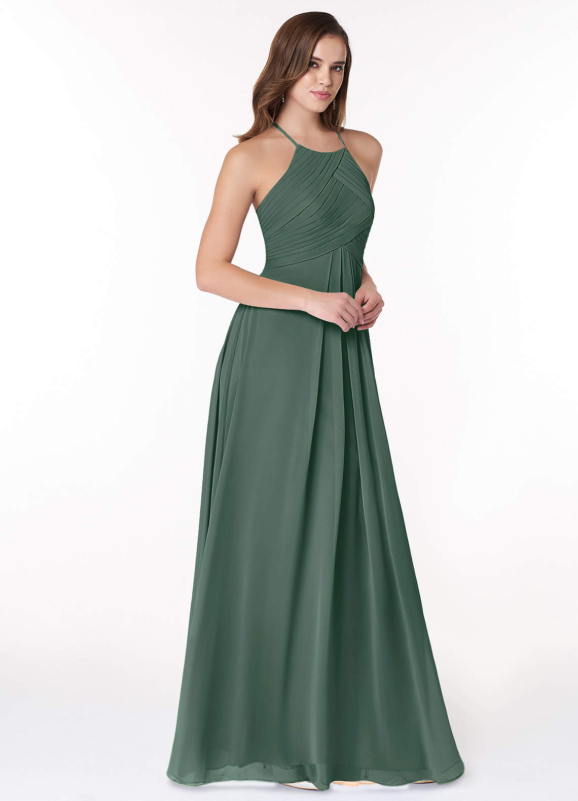 Ginger A-Line Halter Chiffon Bridesmaid Dress in Sea Moss