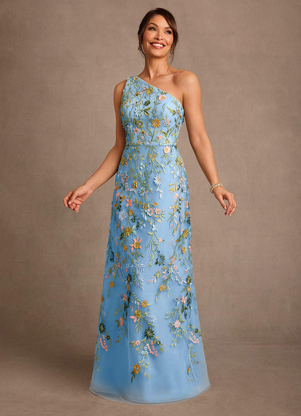 Bertie A-Line One-Shoulder Lace Mother of the Bride Dress in Powder Blue