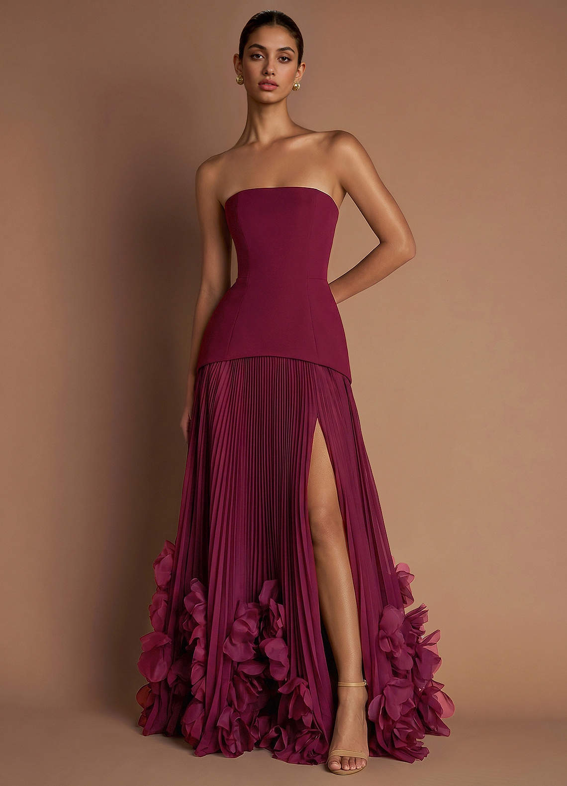 Marnie A-Line Corset Crepe Chiffon Evening Dress in Blushing Pink