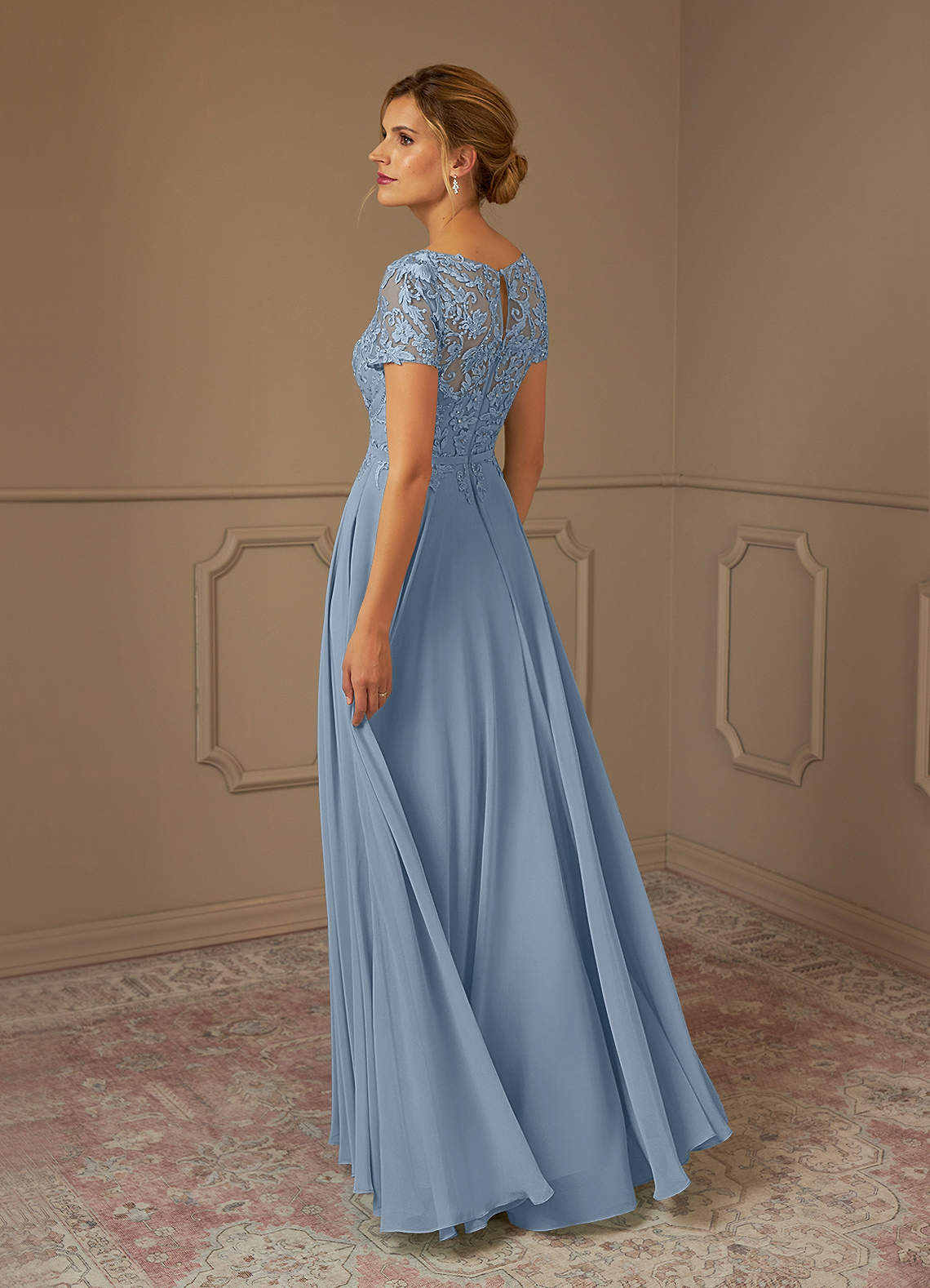 Adina A-Line Boat-Neck Chiffon Mother of the Bride Dress in dusty blue