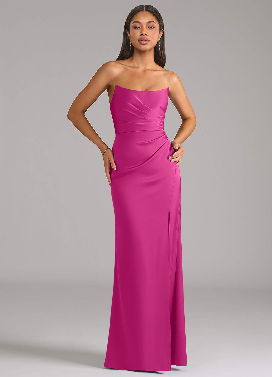 Marla Sheath Strapless Stretch Satin Bridesmaid Dress in Fuchsia