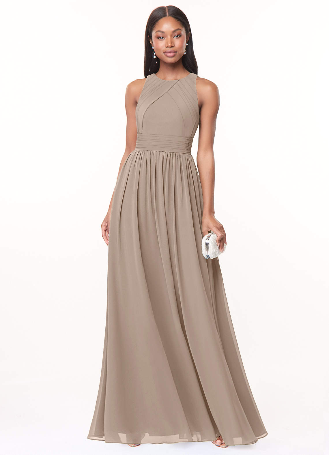 Harper A-Line Scoop-Neck Chiffon Bridesmaid Dress in Taupe