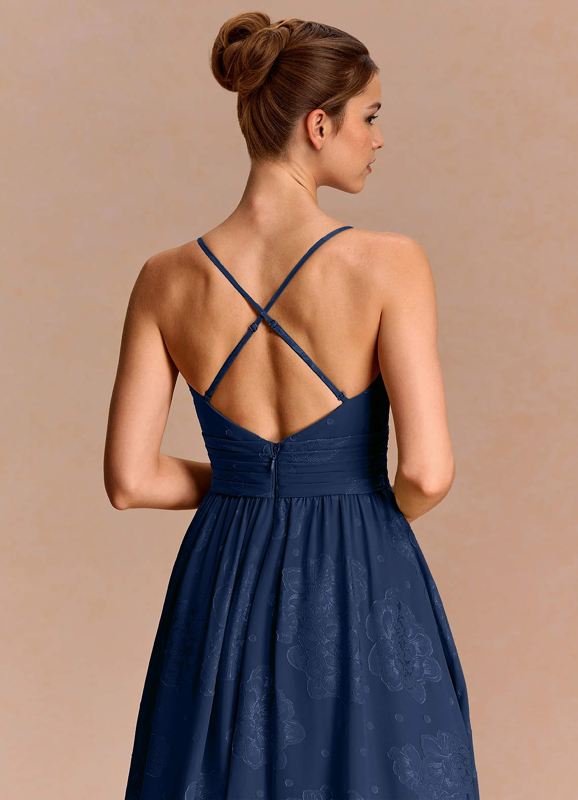 Anaëlle A-Line V-Neck Chiffon Burnout Evening Dress in Navy