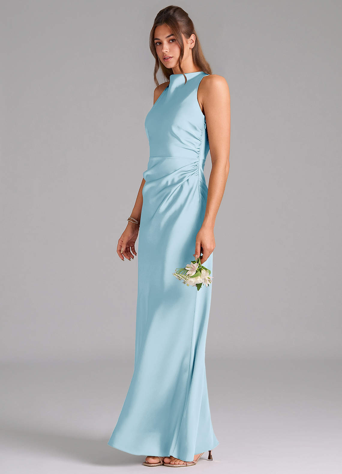 Evadne Sheath Scoop-Neck Stretch Satin Bridesmaid Dress in Sky Blue