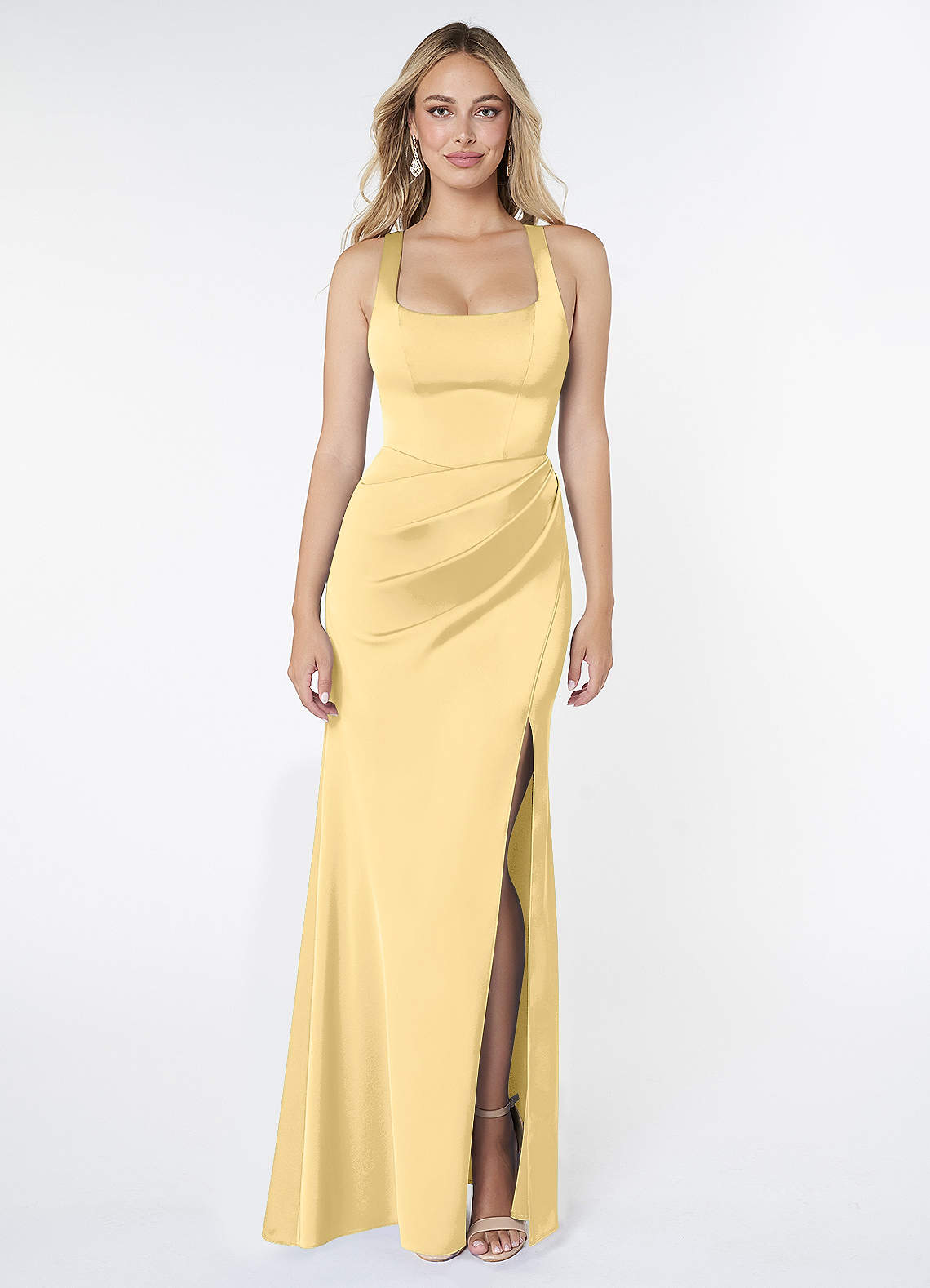 Mero Mermaid Square-Neck Stretch Satin Bridesmaid Dress in Butter