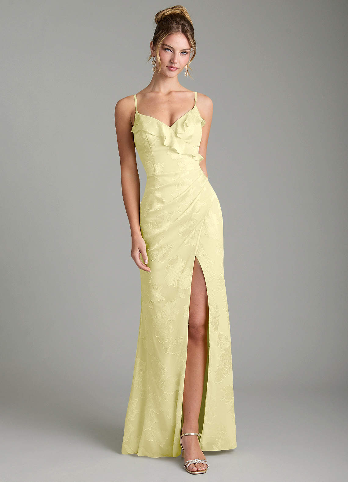 Larsa Mermaid V-Neck Jacquard Bridesmaid Dress in Lemon Sorbet