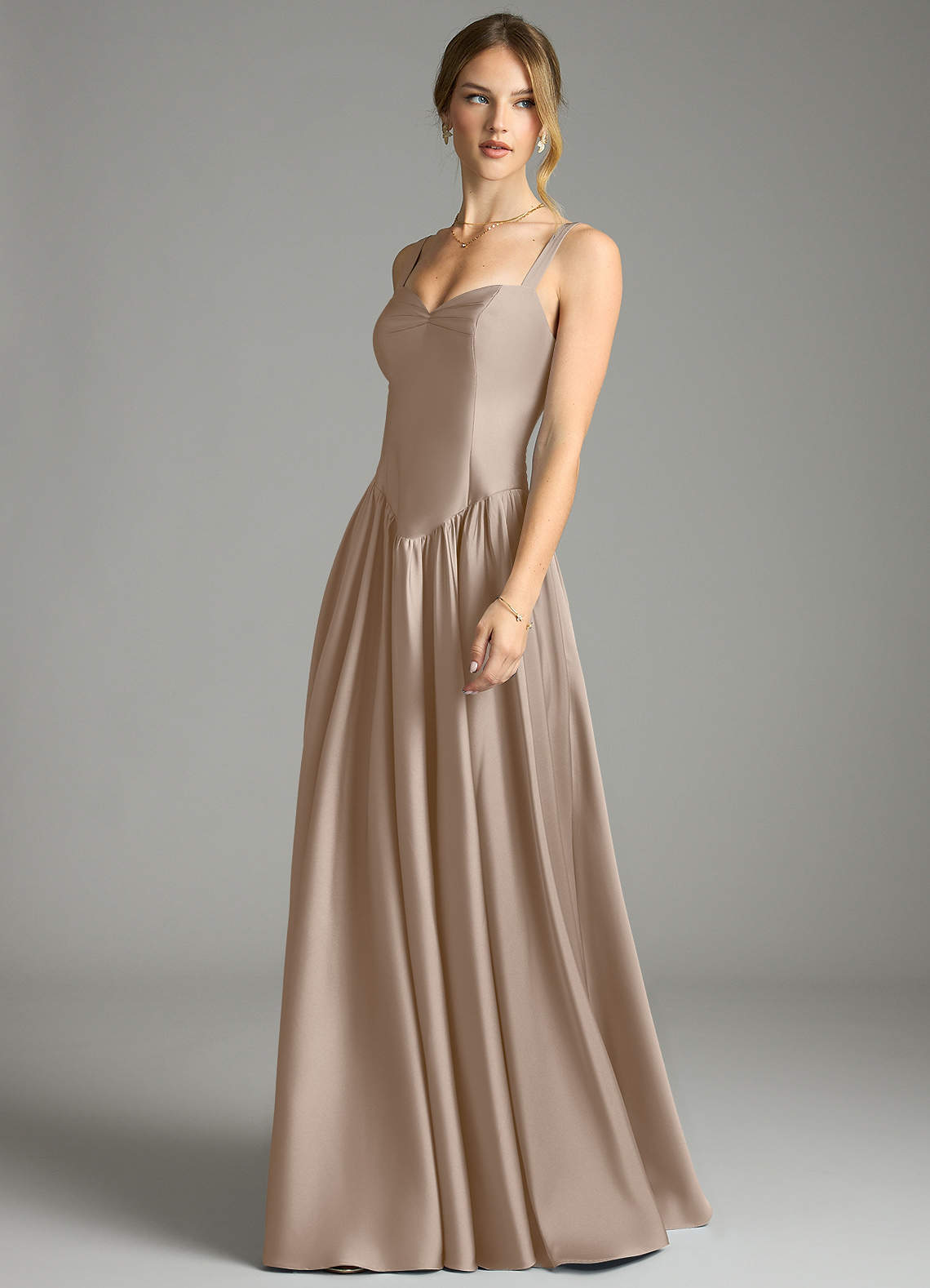 Evadina A-Line Sweetheart Stretch Satin Bridesmaid Dress in Taupe