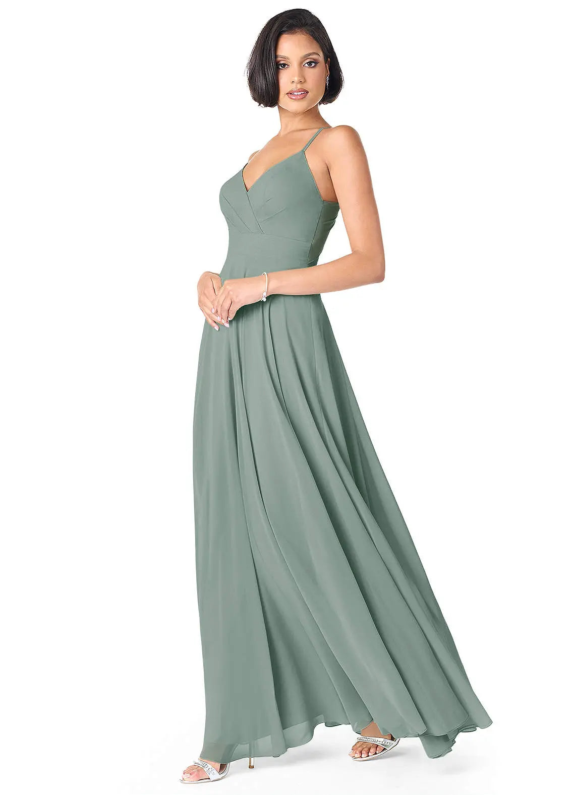 Avelina A-Line V-Neck Chiffon Bridesmaid Dress in Silver Sage