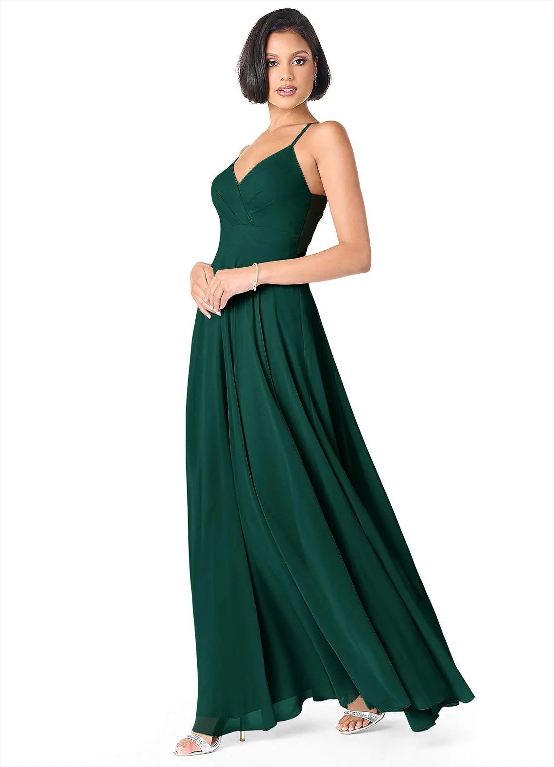 Avelina A-Line V-Neck Chiffon Bridesmaid Dress in Emerald