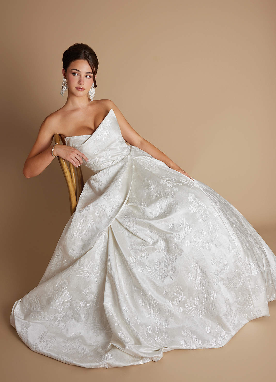 Yana A-Line Strapless Brocade Evening Dress in Ivory Pearl