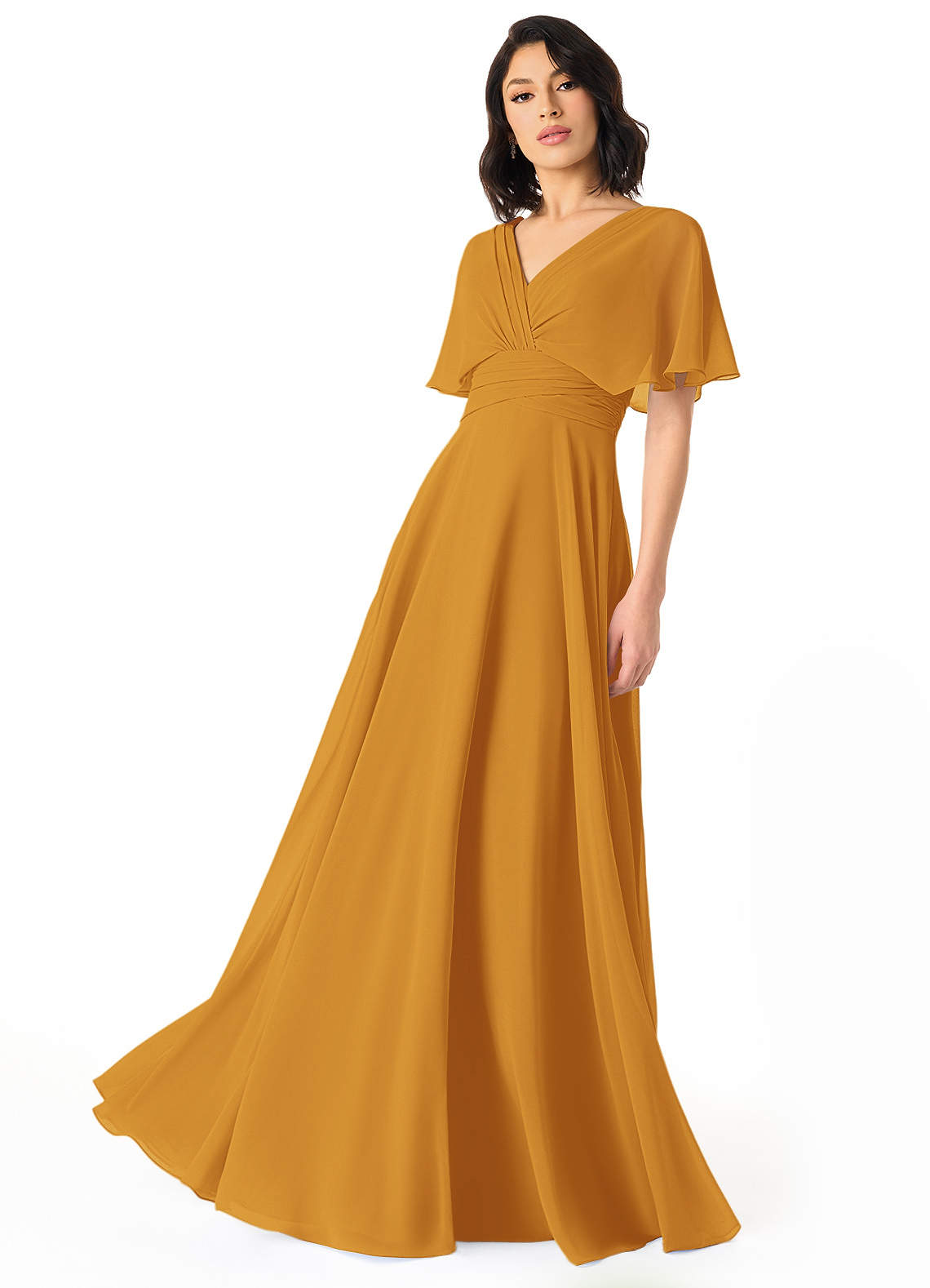 Pamela A-Line V-Neck Chiffon Bridesmaid Dress in butterscotch
