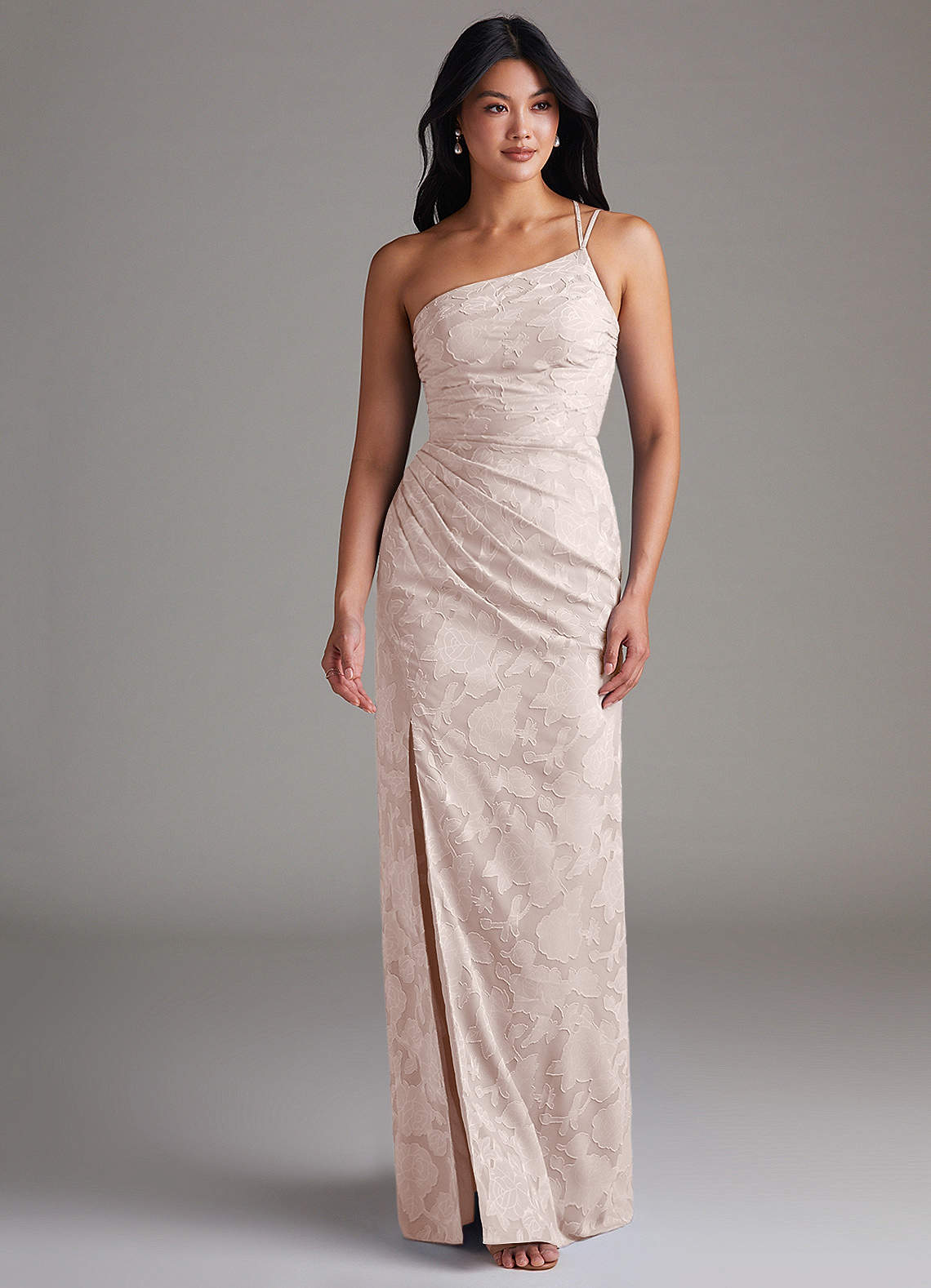 Eren Sheath One-Shoulder Floral Burnout Bridesmaid Dress in Blushing Pink