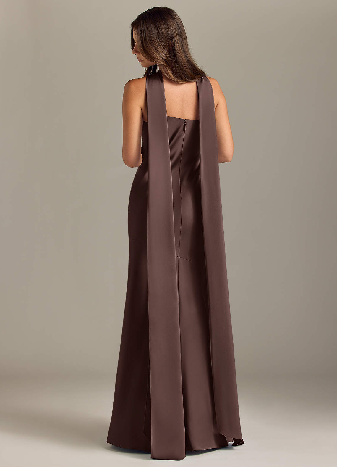 Kinsley Mermaid Halter Stretch Satin Bridesmaid Dress in Ganache