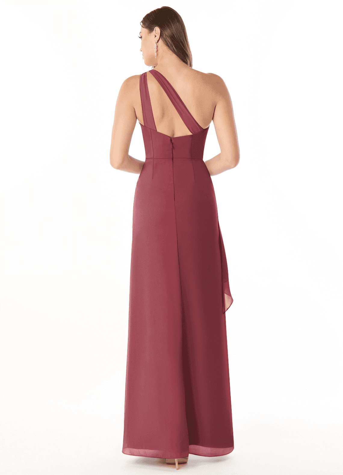 Maive Sheath One-Shoulder Chiffon Bridesmaid Dress in Merlot