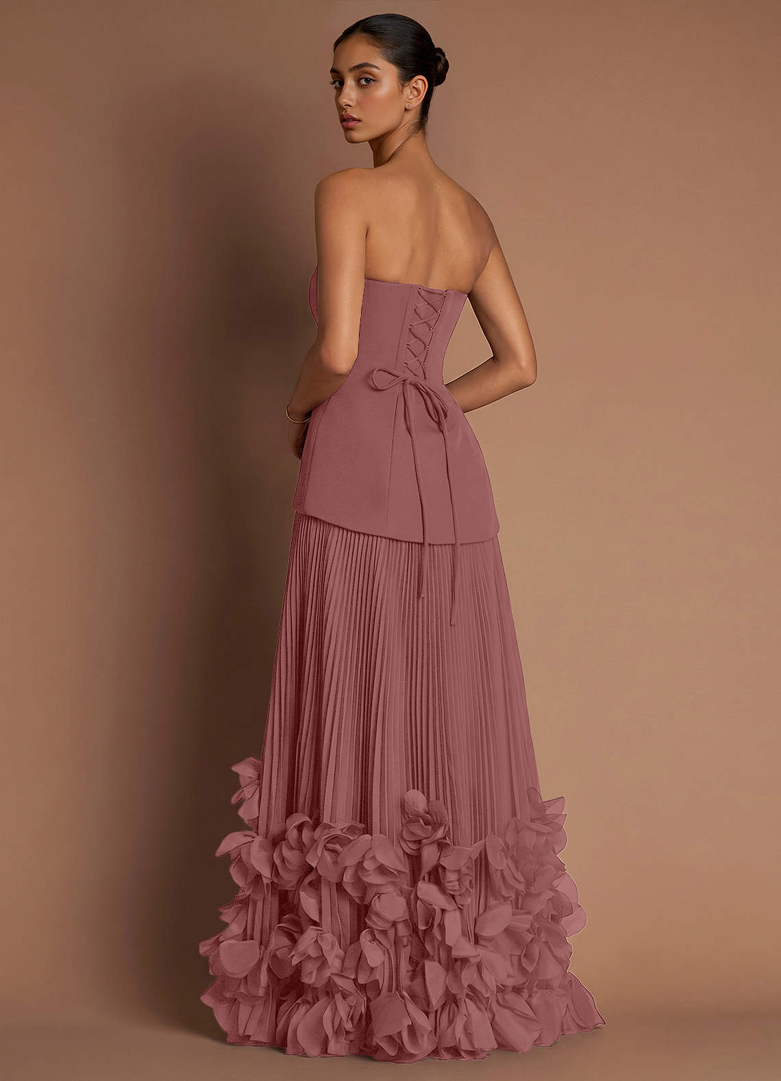 Marnie A-Line Corset Crepe Chiffon Evening Dress in Desert Rose