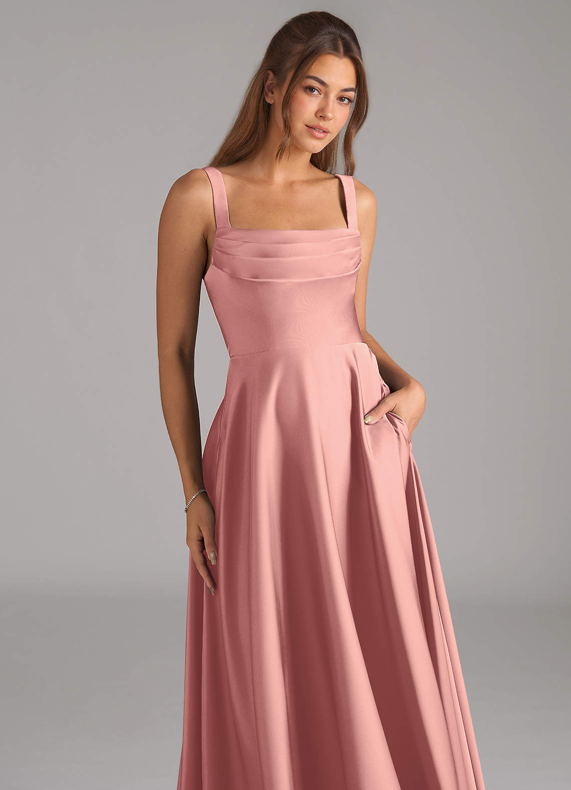 Shaude A-Line Square-Neck Stretch Satin Bridesmaid Dress in Rosette