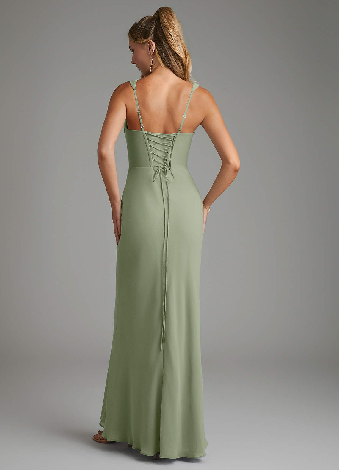 Asa Sheath Square-Neck Chiffon Bridesmaid Dress in Pistachio