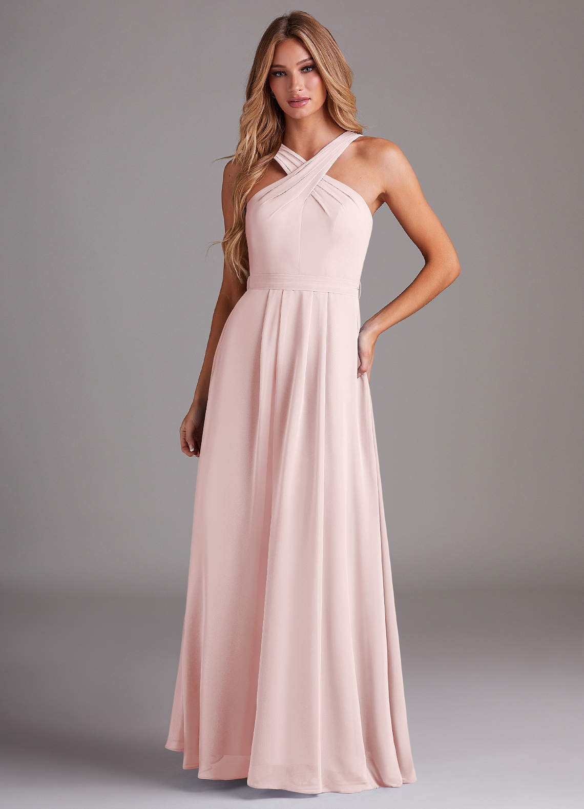 Dixie A-Line Halter Chiffon Bridesmaid Dress in Blushing Pink