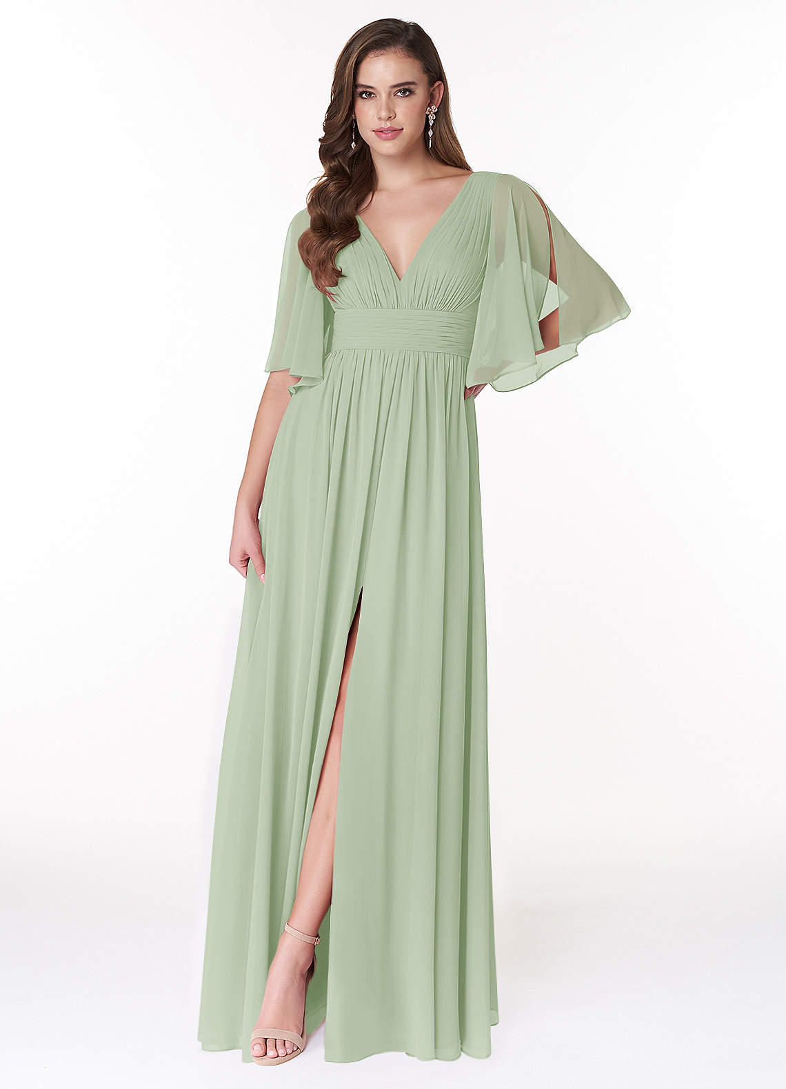Temeka A-Line V-Neck Chiffon Bridesmaid Dress in Dusty Sage