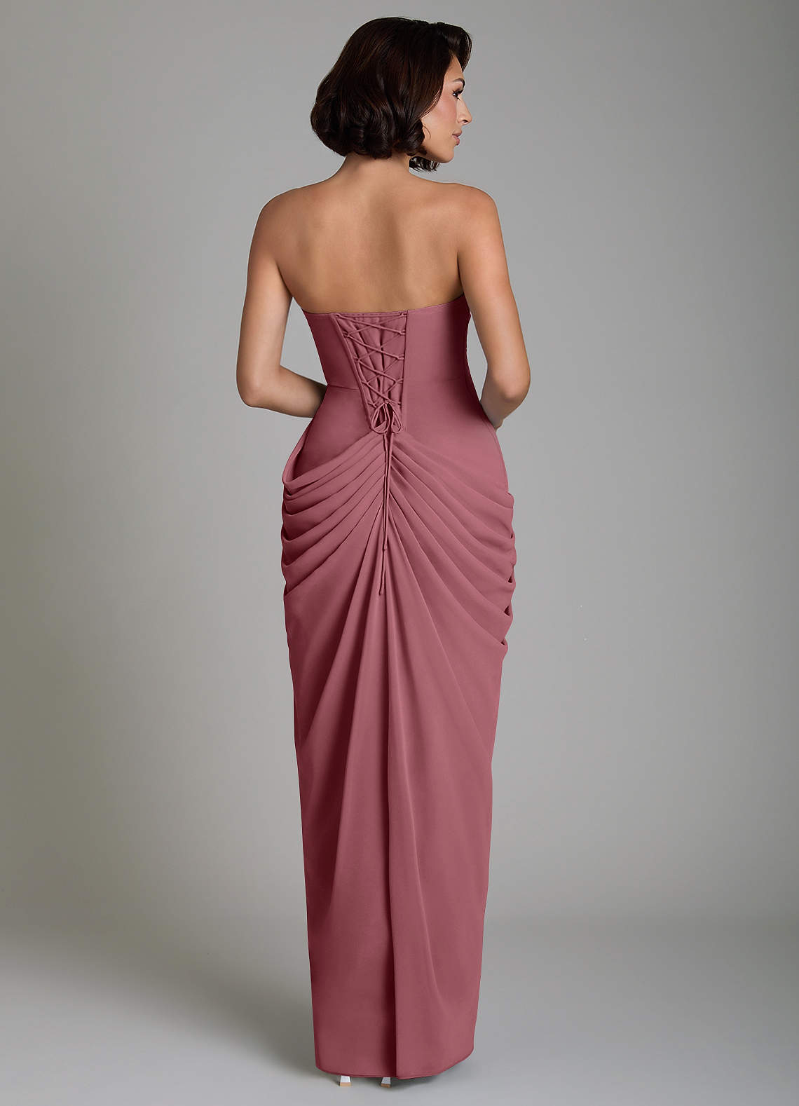Nyra Sheath Strapless Chiffon Bridesmaid Dress in Desert Rose