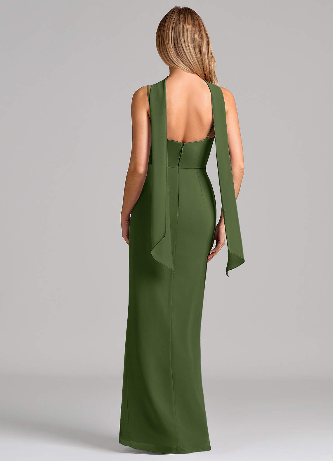 Calandra Sheath Scoop-Neck Chiffon Bridesmaid Dress in Olive