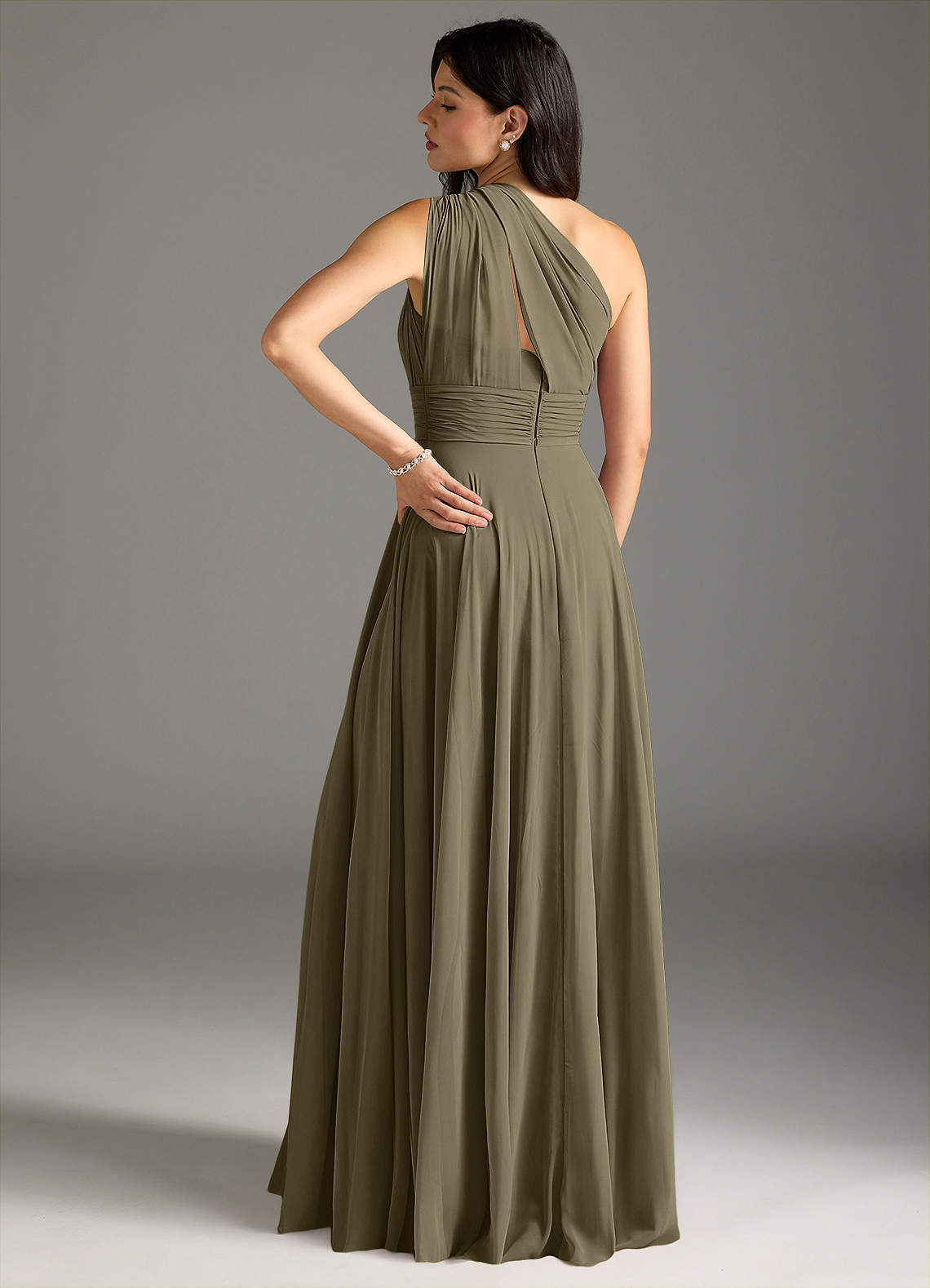 Charlize A-Line One-Shoulder Chiffon Bridesmaid Dress in Willow Green