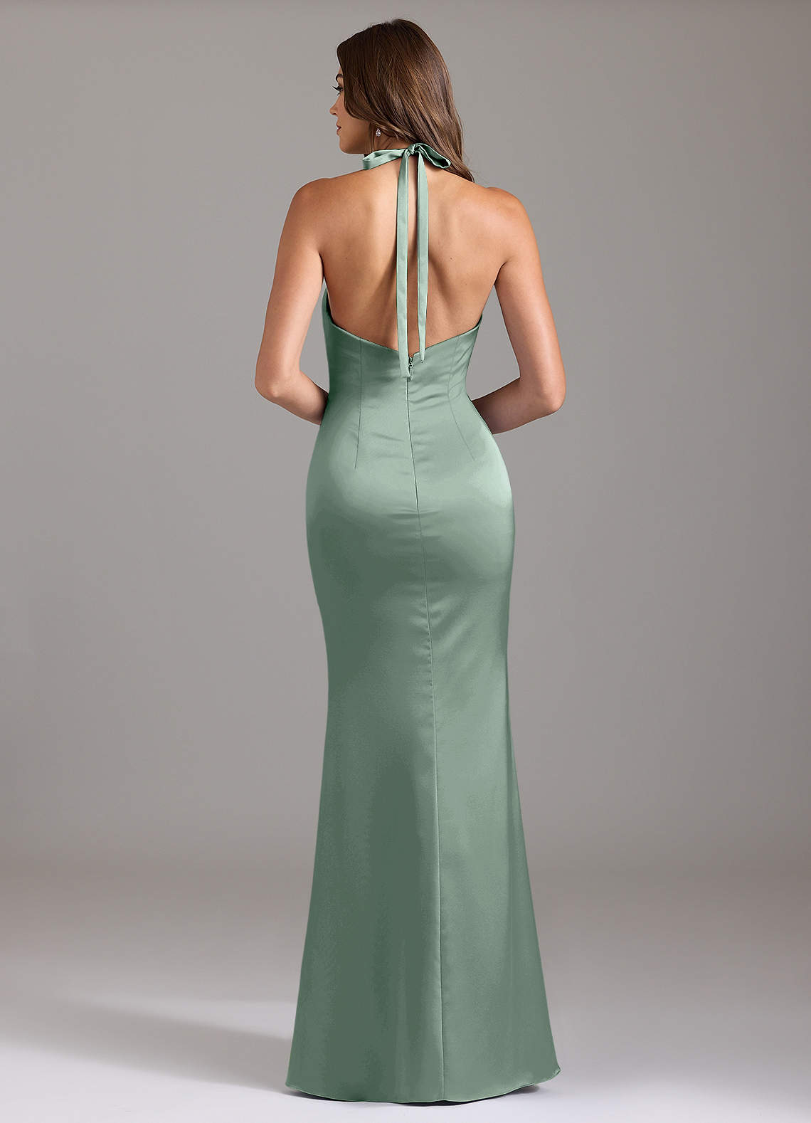 Valerie Mermaid V-Neck Stretch Satin Bridesmaid Dress in Agave