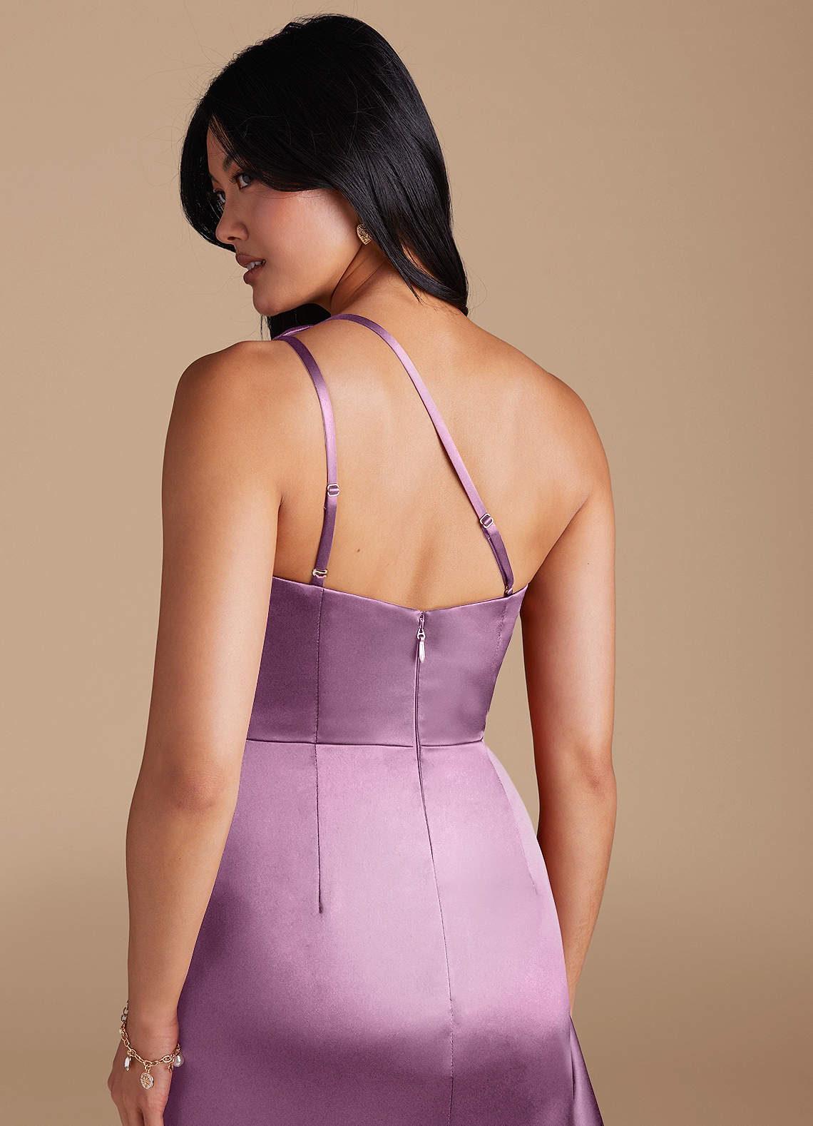 Latrice Sheath One-Shoulder Metallic Satin Bridesmaid Dress in Wisteria