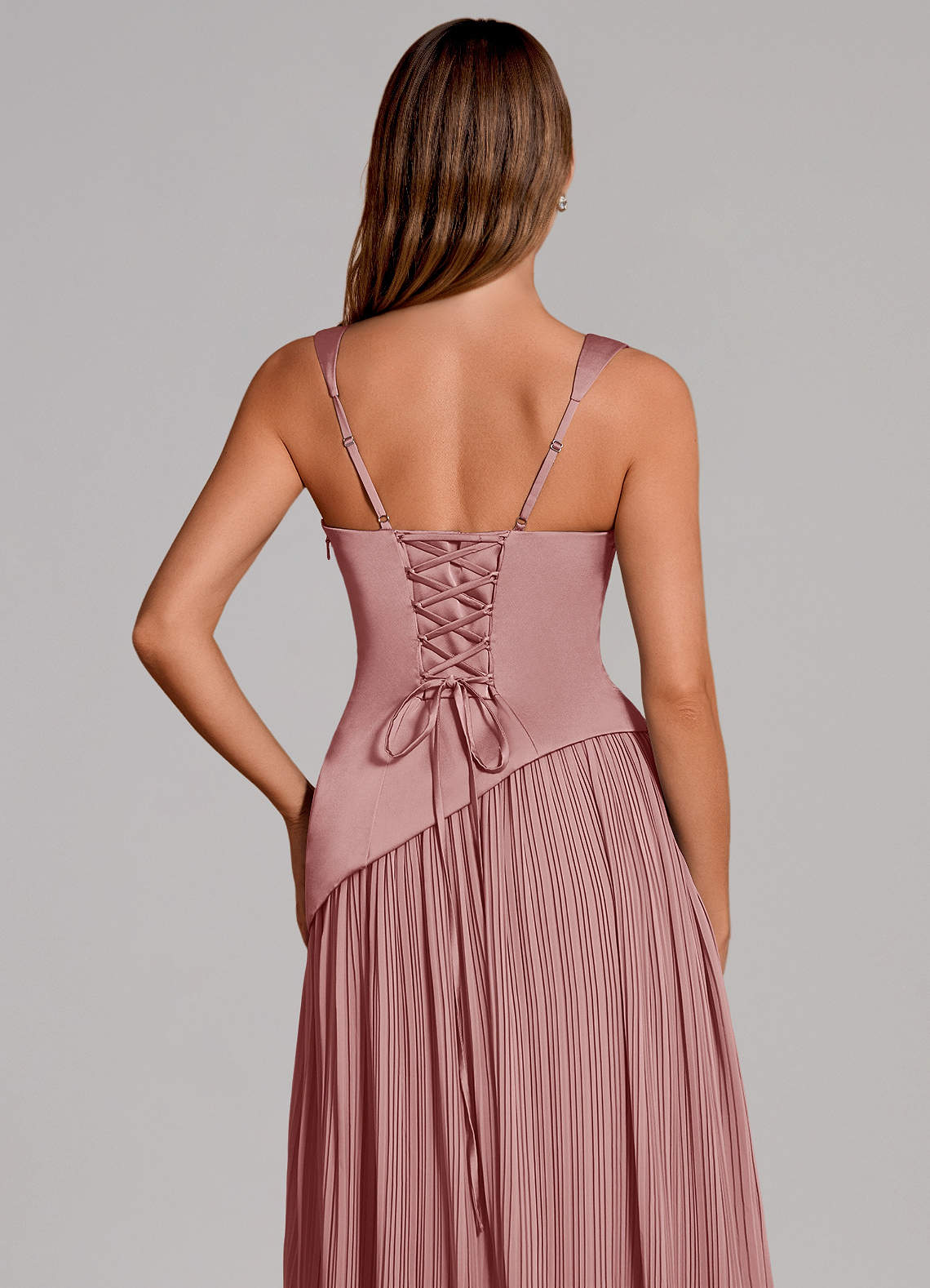 Stephanie A-Line Square-Neck Stretch Satin and Chiffon Bridesmaid Dress in dusty rose