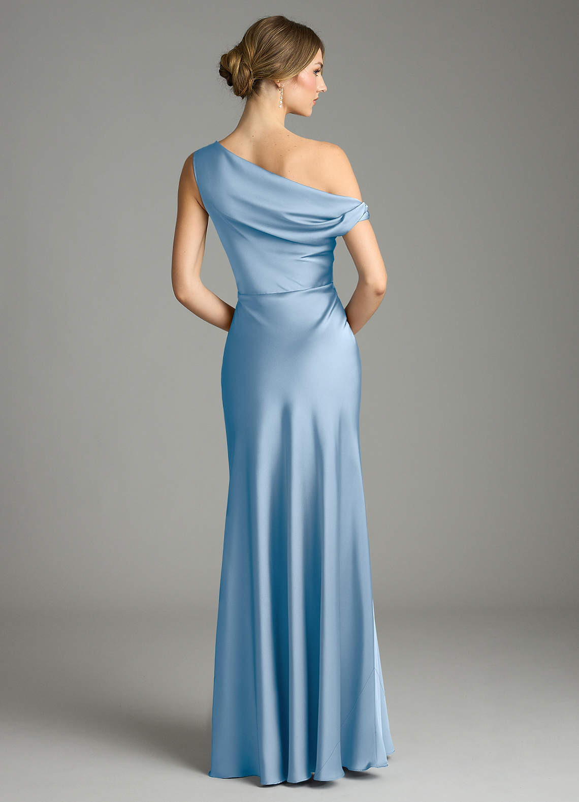 Emerson Mermaid One-Shoulder Stretch Satin Bridesmaid Dress in Powder Blue