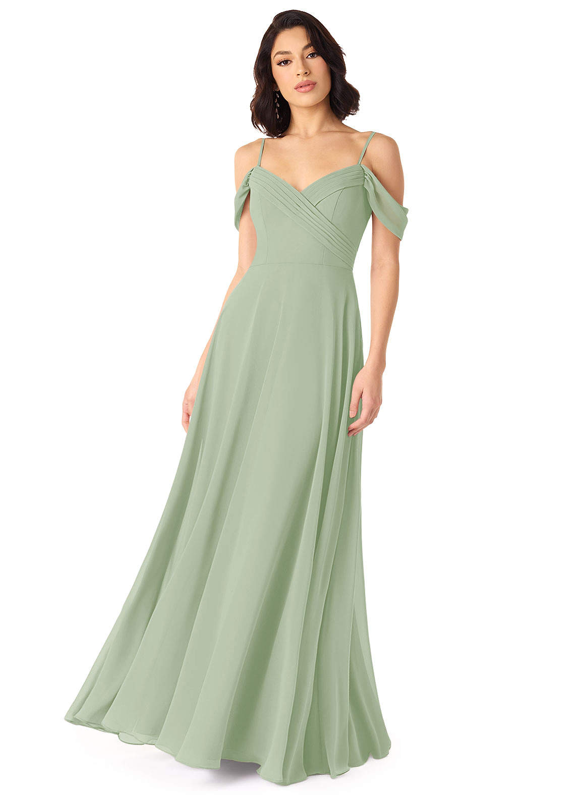 Tancie A-Line Off-the-Shoulder Chiffon Bridesmaid Dress in Dusty Sage