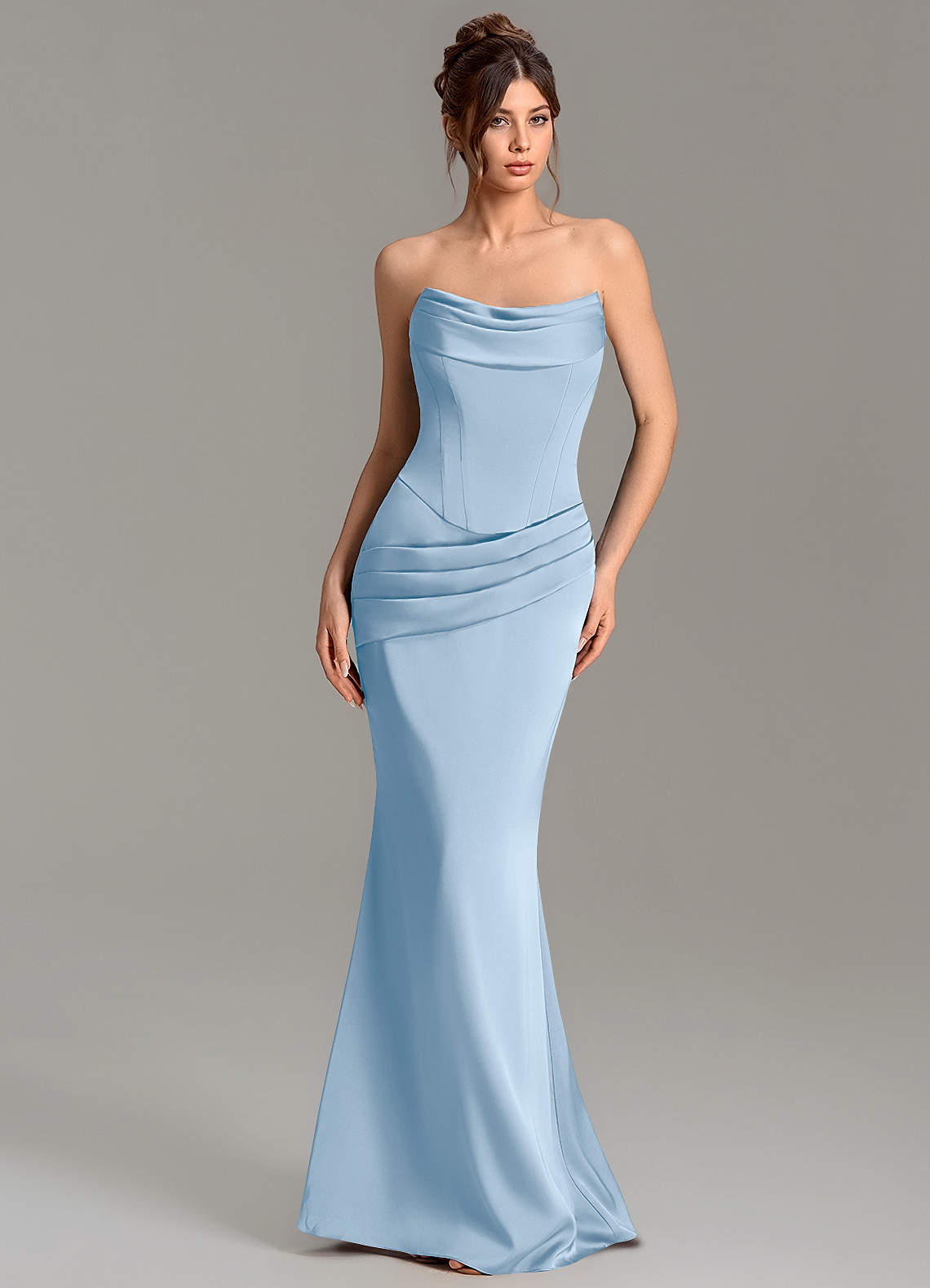Adrienne Mermaid Cowl-Neck Stretch Satin Bridesmaid Dress in Powder Blue