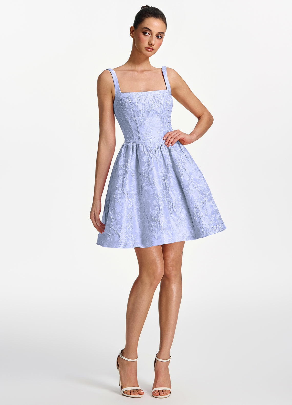 Lionelle Skater Mini Square-Neck Jacquard Prom Dress in Periwinkle - photo 5