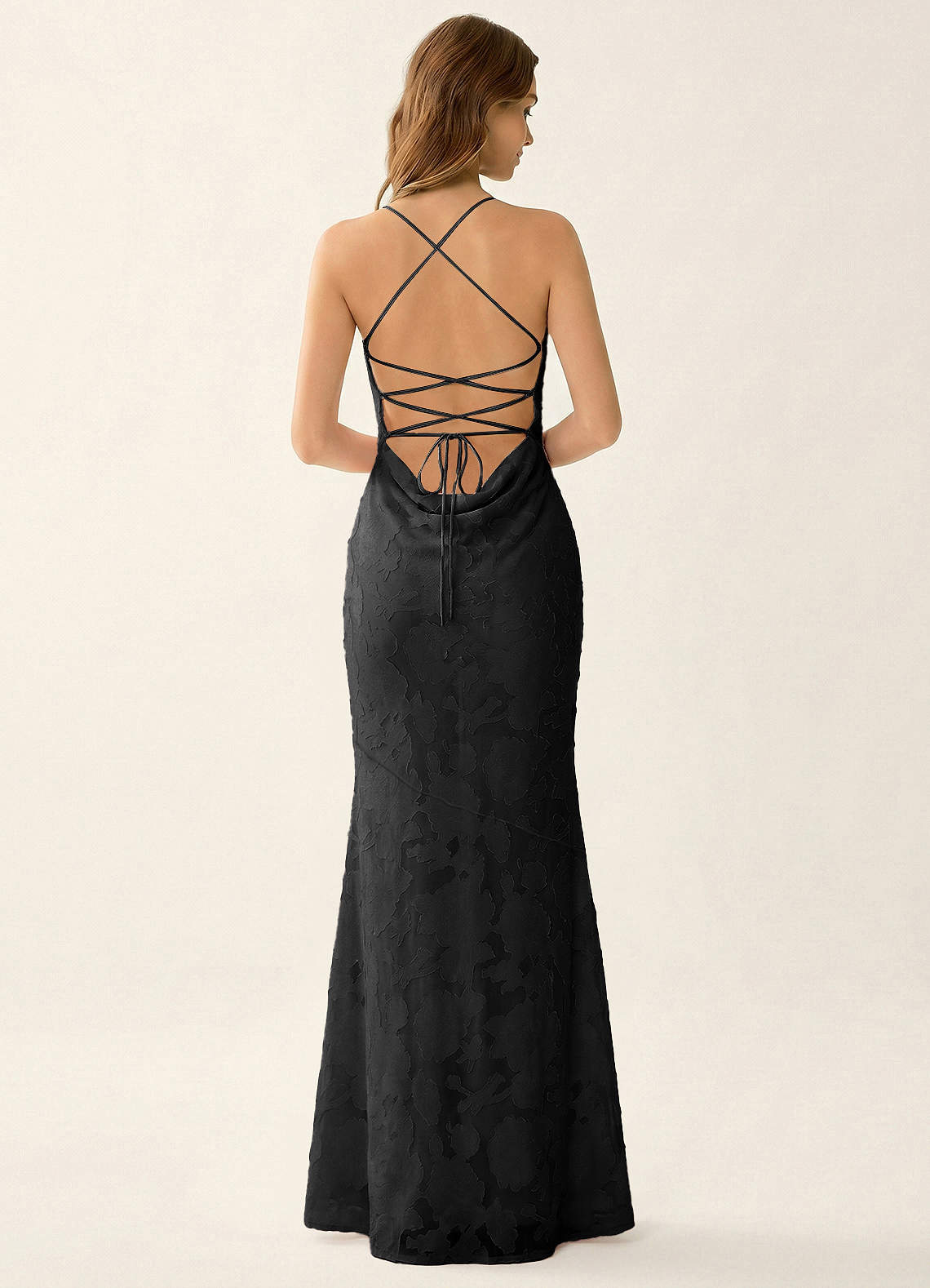 Natasha Mermaid Spaghetti-Strap Floral Burnout Evening Dress in black