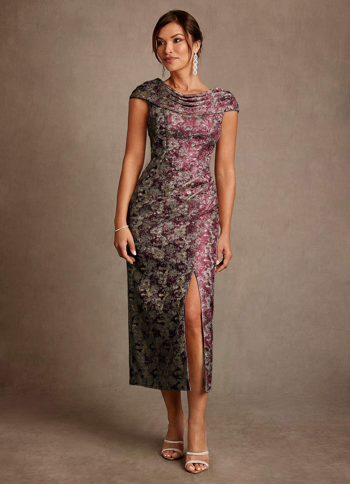 Alpine A-Line Scoop-Neck Jacquard Mother of the Bride Dress in Cabernet