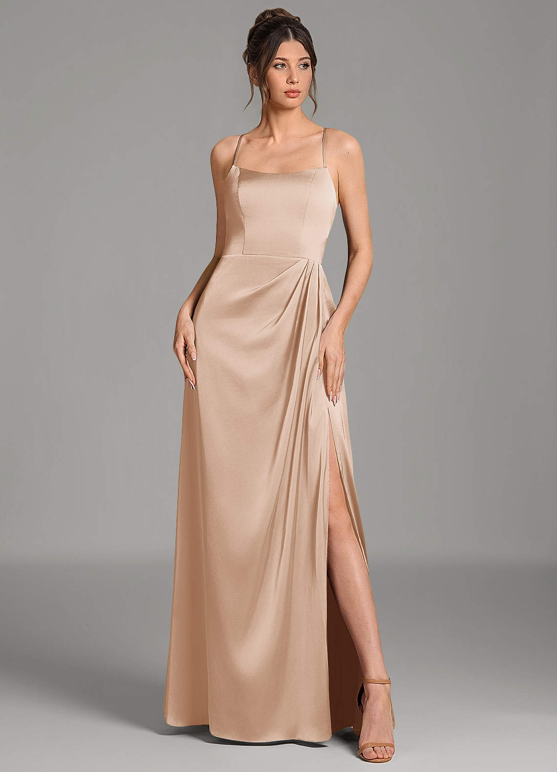 Frankie A-Line Scoop-Neck Stretch Satin Bridesmaid Dress in English Rose