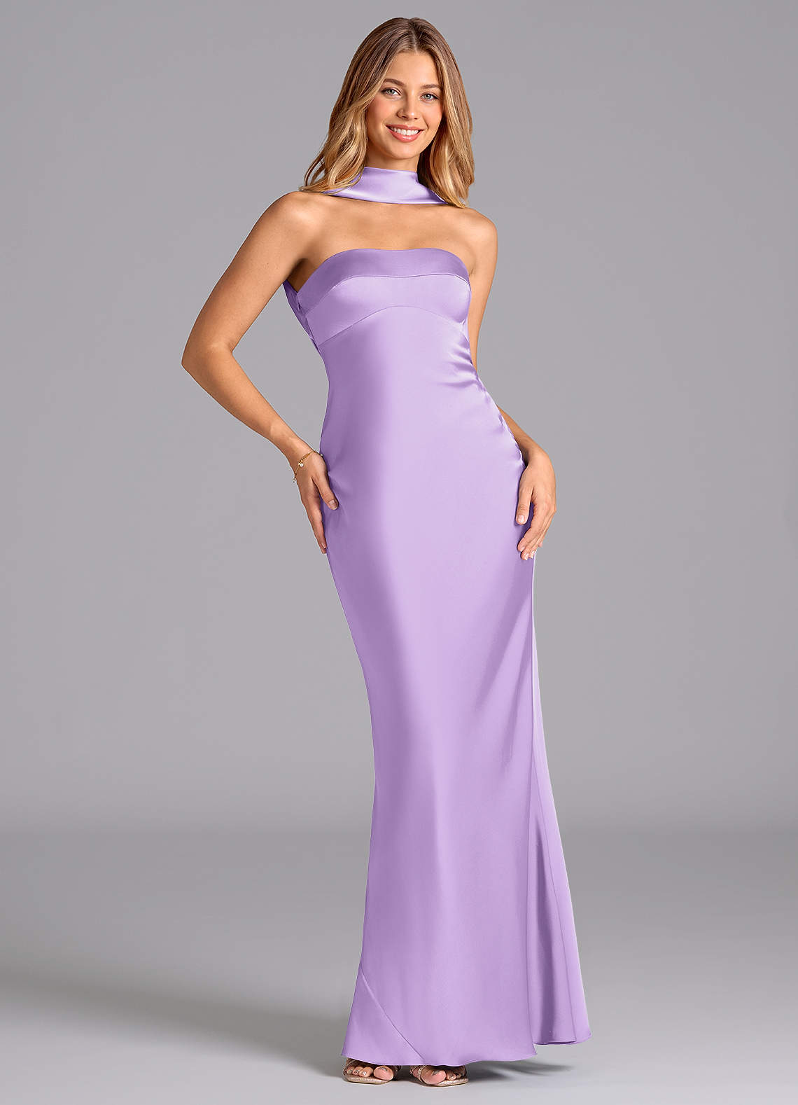 Lusinda Mermaid Strapless Stretch Satin Bridesmaid Dress in Lilac