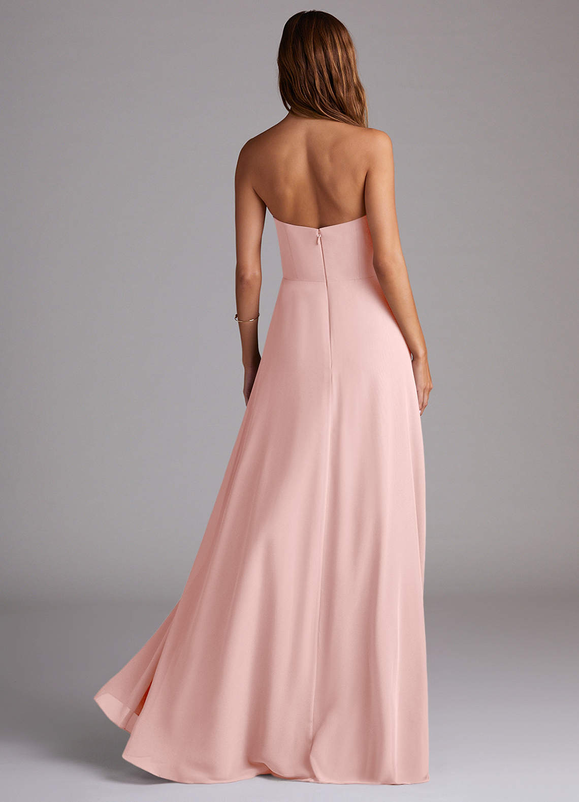 Wren A-Line Straight-Neck Chiffon Bridesmaid Dress in Powder Pink