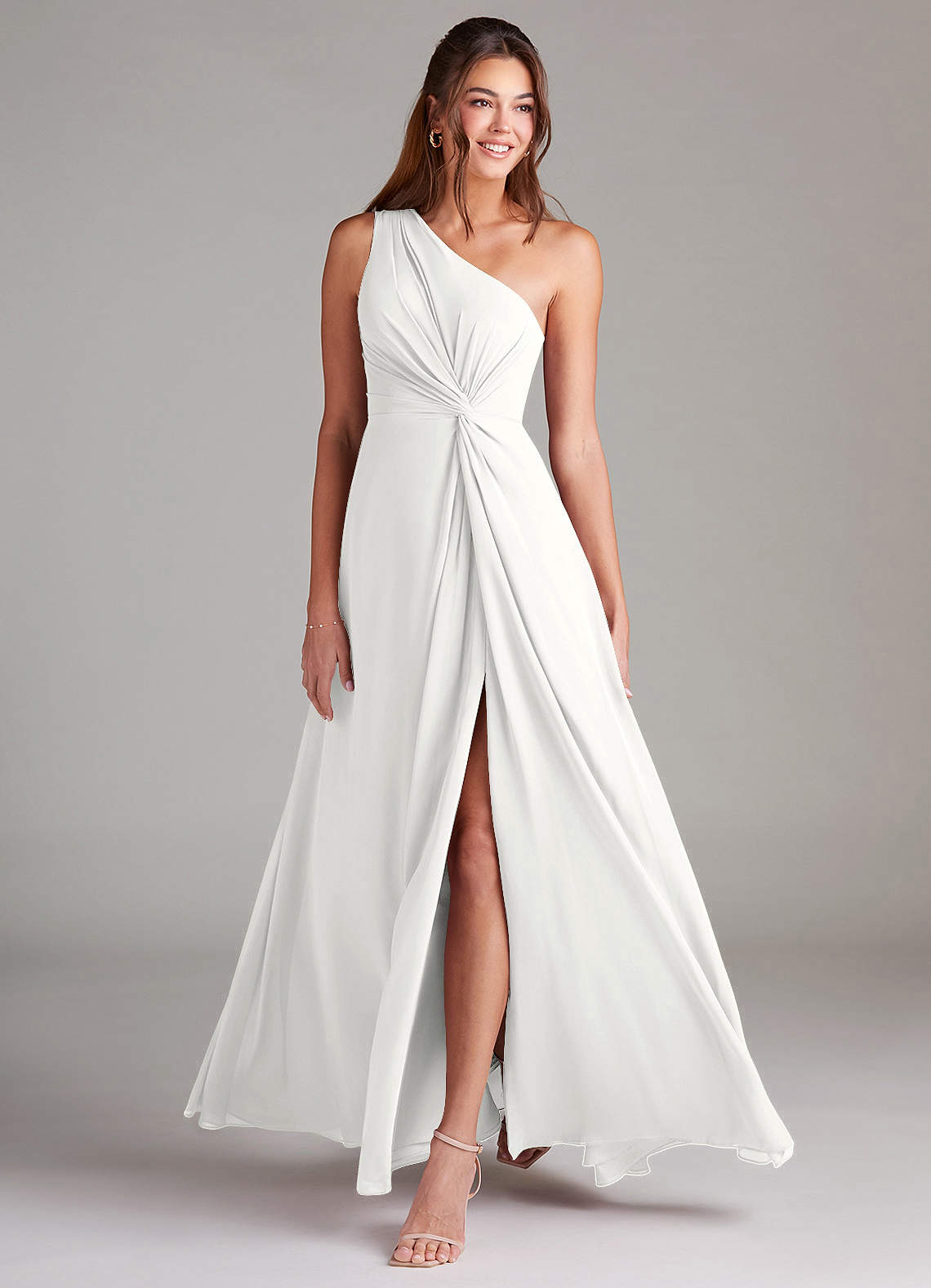 Brooke A-Line One-Shoulder Chiffon Bridesmaid Dress in white