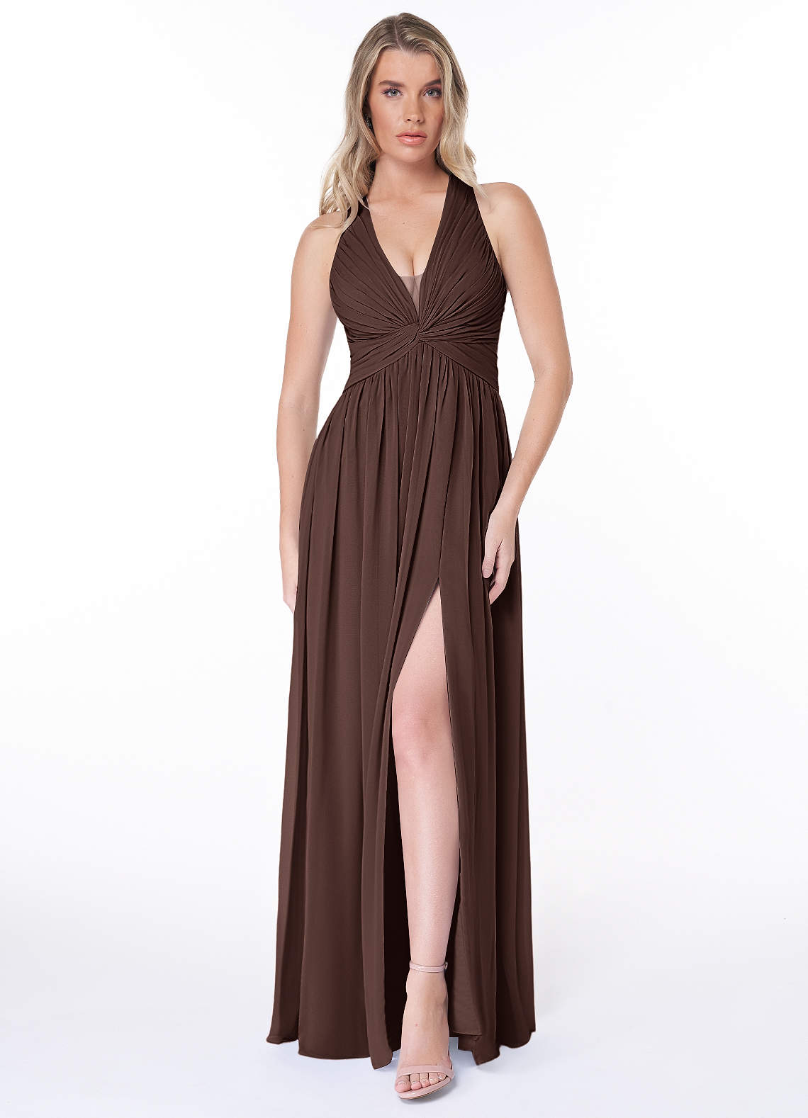 Jaclyn A-Line Halter Chiffon Bridesmaid Dress in Ganache