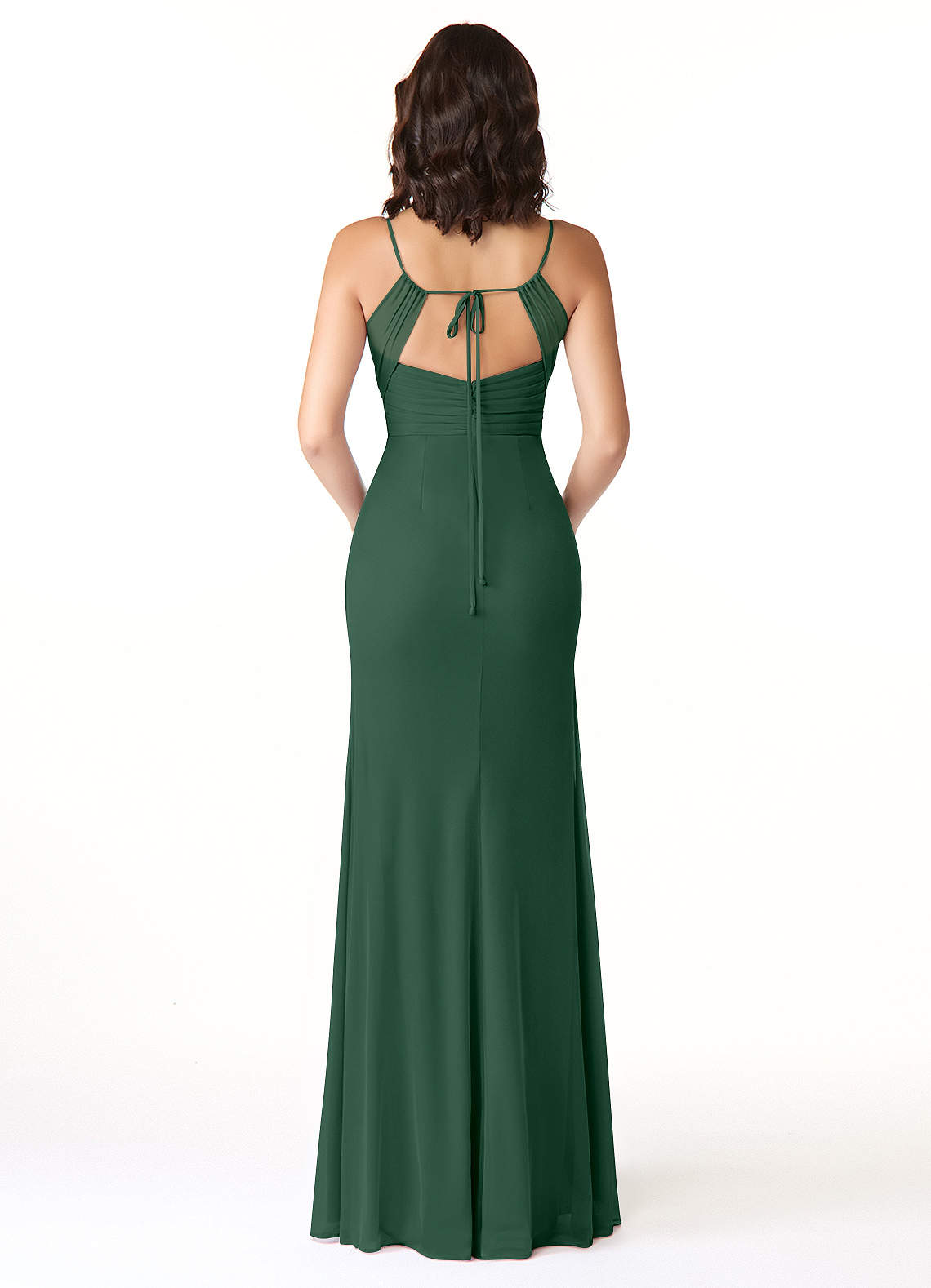 Reneya Mermaid V-Neck Mesh Bridesmaid Dress in Dark Green
