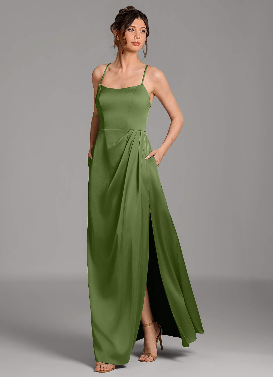 Frankie A-Line Scoop-Neck Stretch Satin Bridesmaid Dress in Juniper