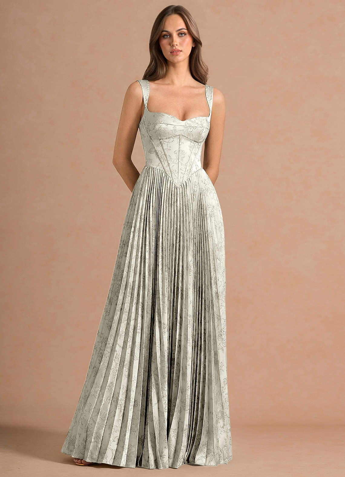 Isonelle A-Line Sweetheart Jacquard Wedding Guest Dress in Moss Navy